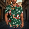 thumbnail image 2 of SERTG Men's Christmas Print Short Sleeve Shirt Lapel Collar Button Front Resort Casual Hawaiian Shirt Men Christmas Gifts Tops(Army Green,2XL), 2 of 6
