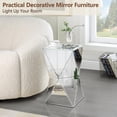 thumbnail image 3 of Pregaspor Silver Mirrored End Table, Crushed Diamond Top Accent Side Table, Geometric Small Mirrored Coffee Table for Living Room, Bedroom, Corner, Small Space, 3 of 7