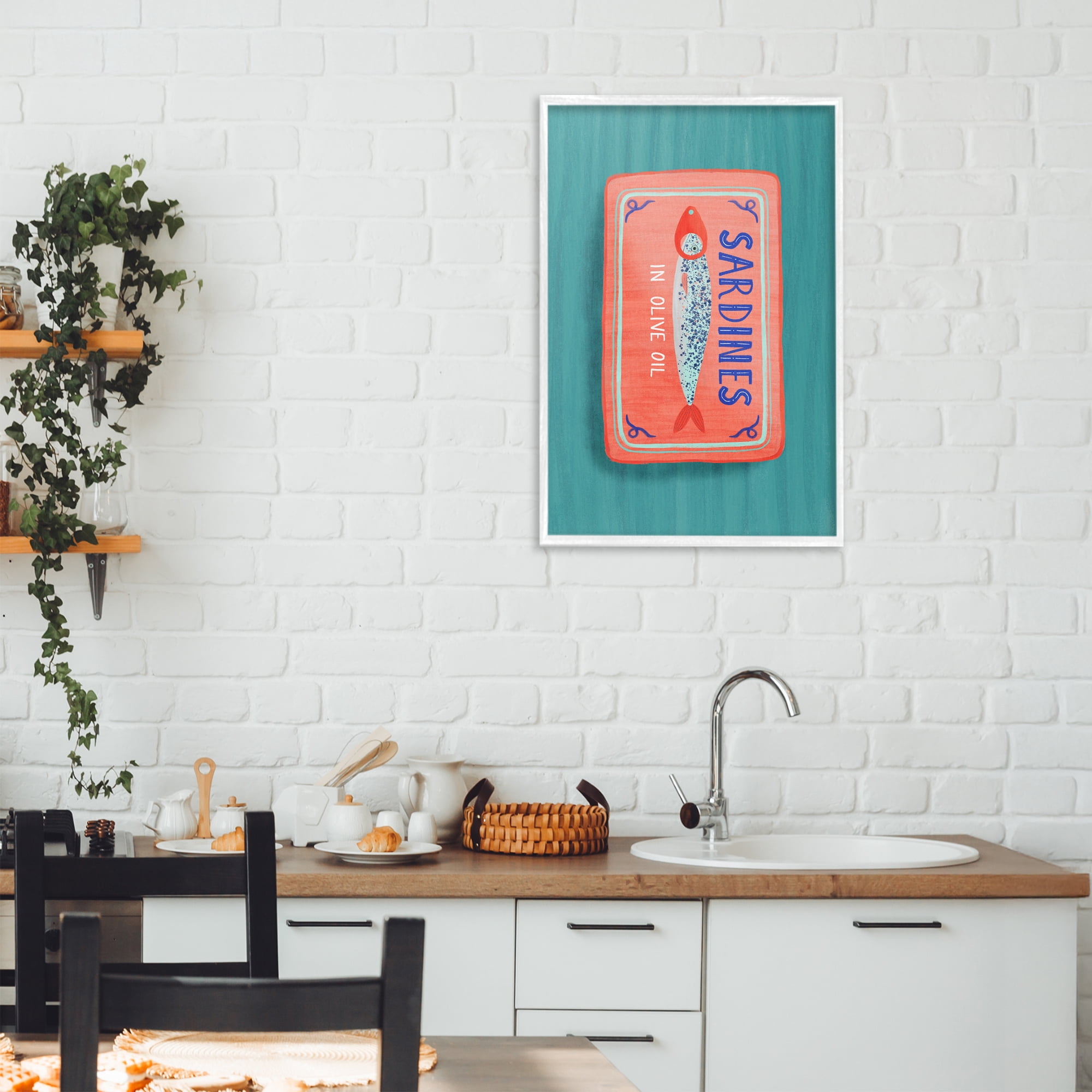 Stupell Industries Sardines Olive Oil Seafood White Framed Giclee Art, design by Metka Hiti