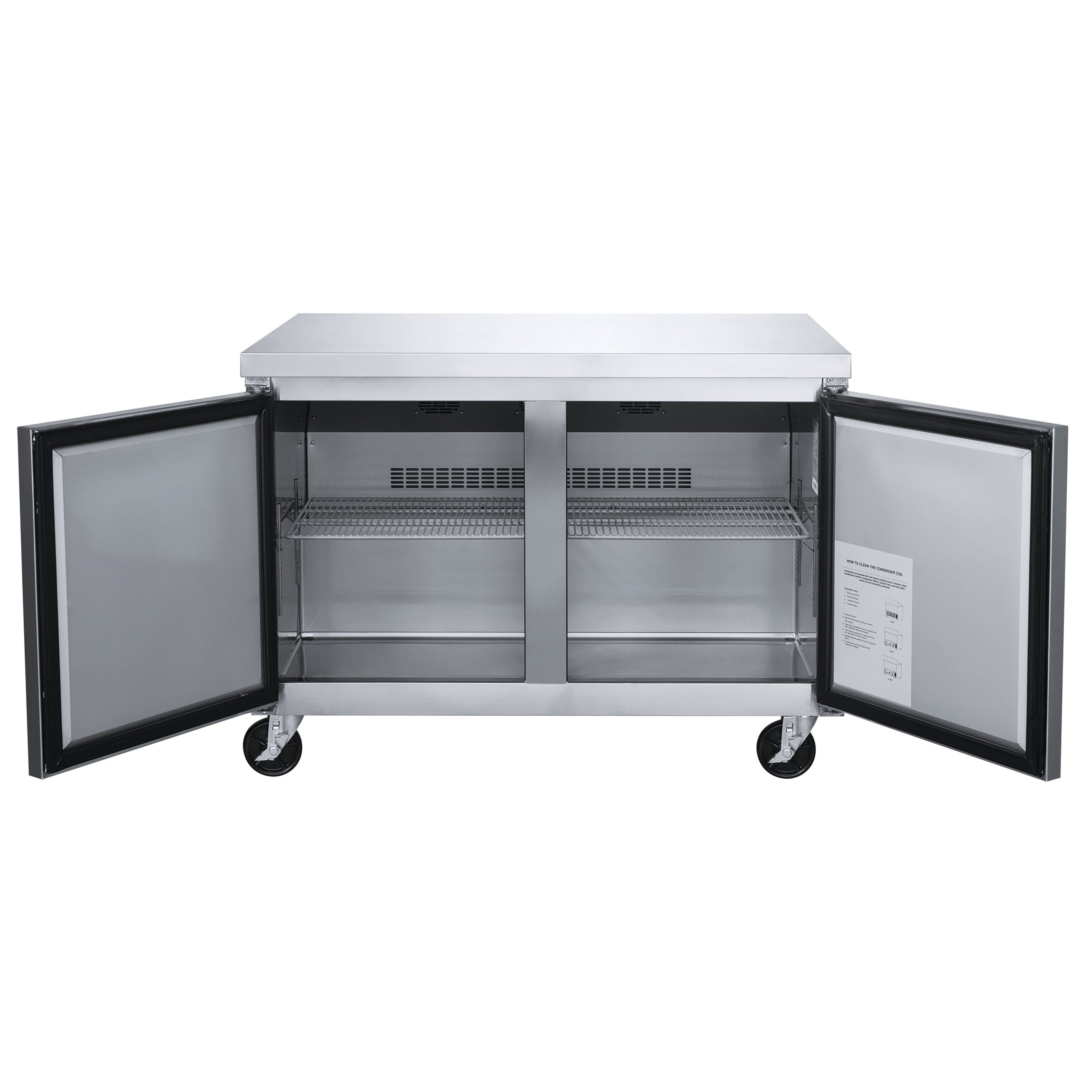 NSF 48 in. 2-Door Undercounter Freezer 13 Cu. Ft. Worktop Commercial Freezer in Stainless Steel ETL