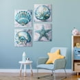 thumbnail image 3 of American Art Decor 4 Piece Teal & Gray Beach Theme Canvas Wall Decor With Hooks - Home Decor Print for Living Room, Bedroom, Bathroom, & Guest Room - (Elegant Shell, 20"x20"), 3 of 9