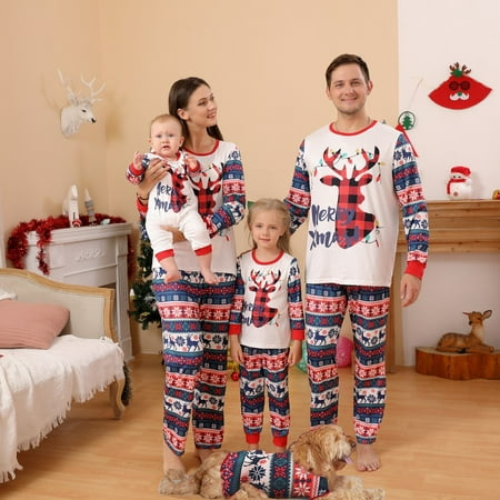 

Popvcly Christmas Family Matching Pajamas Set Long Sleeves Cotton Parent-child Jammies Set for Family Holiday Sleepwear
