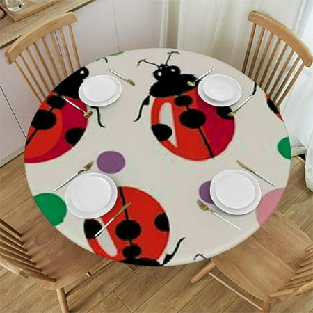 

BCIIG Ladybug Polka Dots Round Table Cover Stain Resistant & Washable Indoor Outdoor Tablecloth for Kitchen Dining Weddings Parties - Waterproof Polyester Fabric Multiple Sizes Available 31 -35