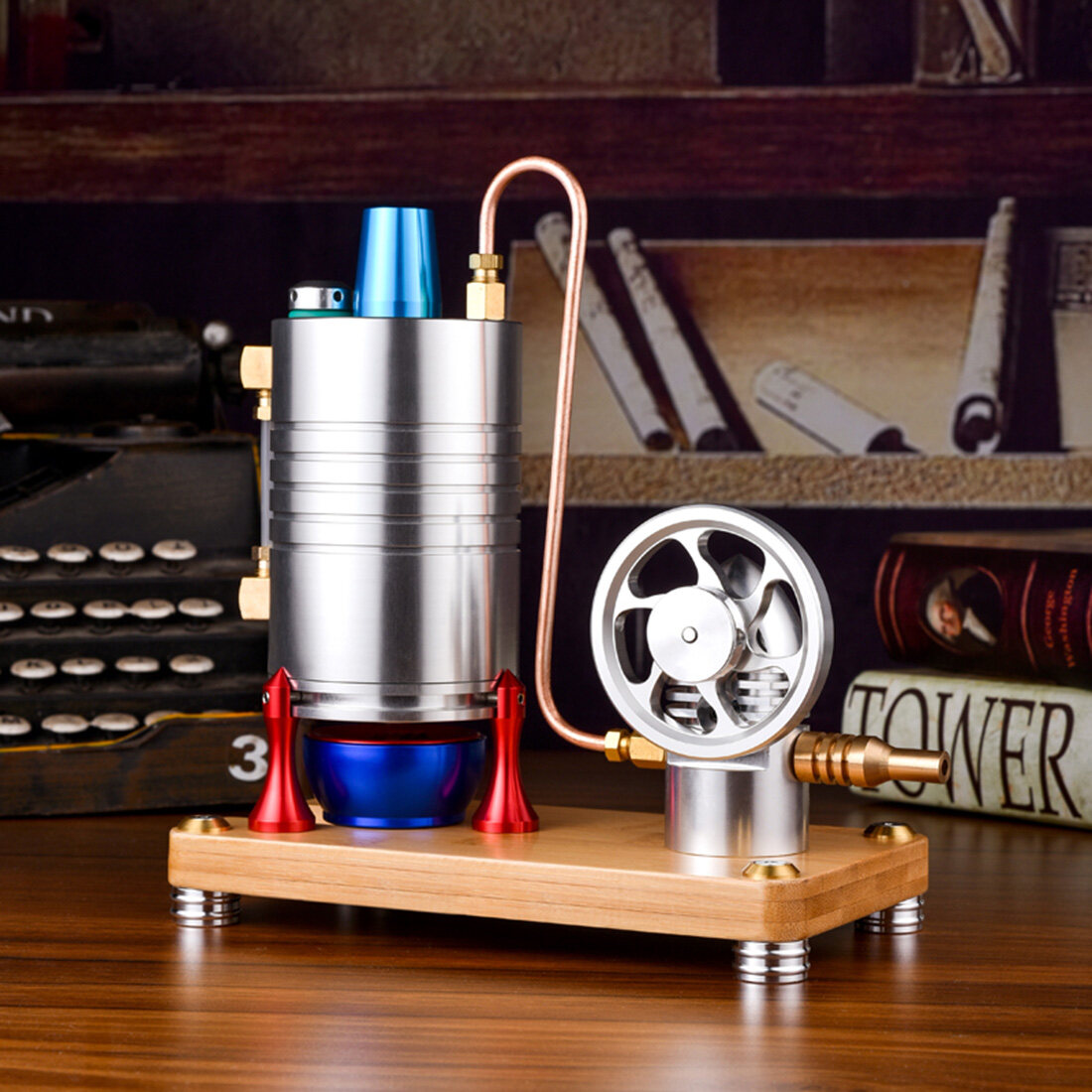 Retro Metal Vertical Steam Engine Model Kit That Runs, Mini Steam Power Engine with Boiler and Dual Alcohol Lamp, DIY Physics Experiment Model Gift for Enthusiasts