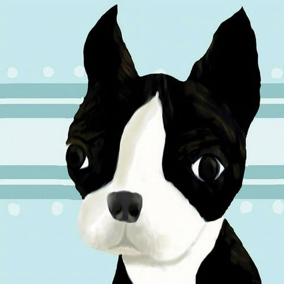 Oopsy daisy Bea The Boston Terrier - Blue Canvas Wall Art by Meghann O'Hara, 10 by 10-Inch