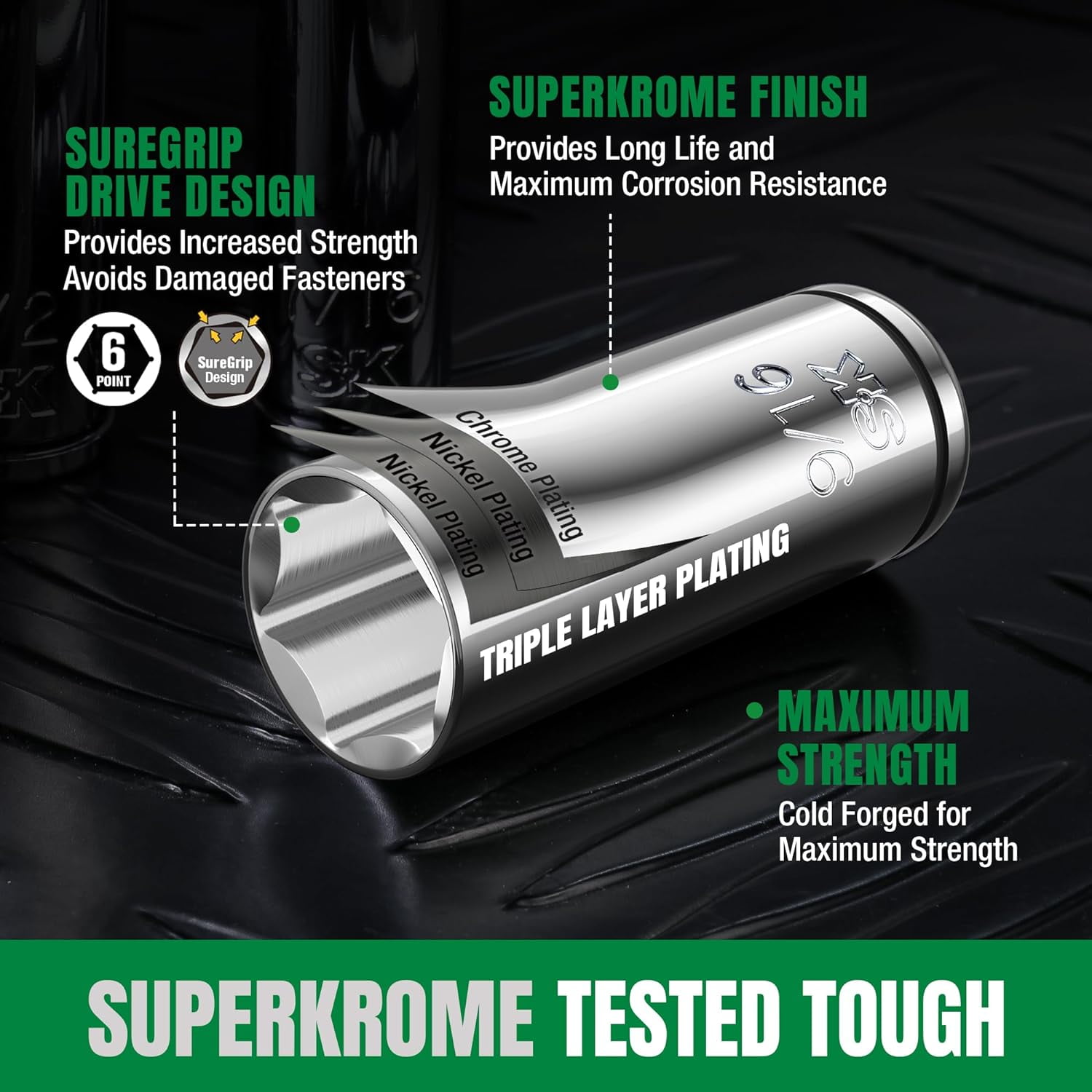 SK 1/4" & 3/8" Drive Socket Set with 160-P Ratchet, 105-Piece, SAE & Metric, SuperKrome Finish, Preminum CR-V Construction, with EVA Foam Tool Organizer