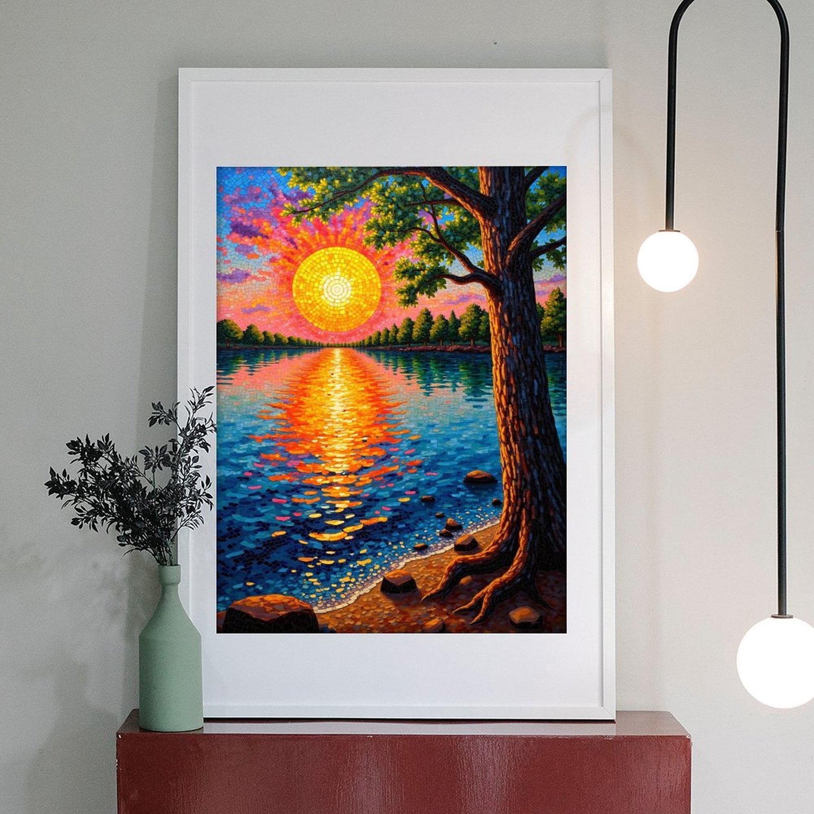 Diamond Art Kit for Adults, Sunset Over Water Mosaic Art Diamond Painting for Adults Beginners, 5D DIY Diamond Art Painting Kits, Colorful Diamond Painting Craft for Home Decor 12x16