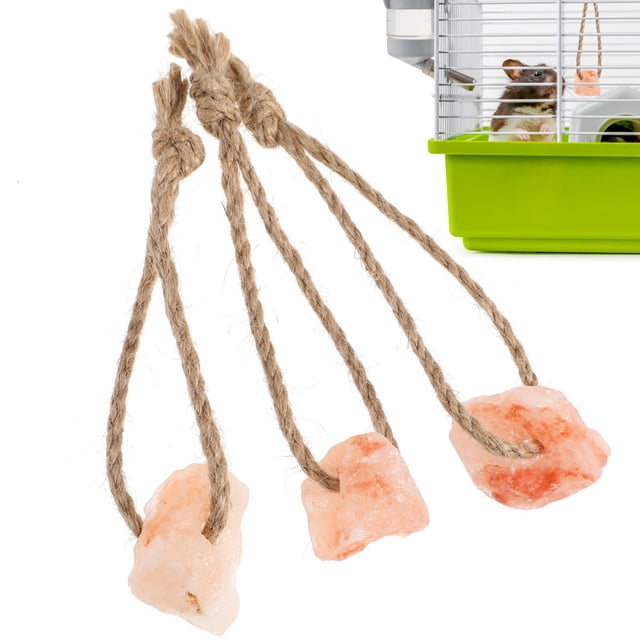 3 bloques de sal para mascotas, juguete masticable con microelementos para conejos y cuerdas de cáñamo.