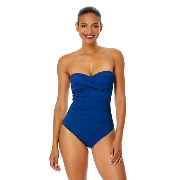 Anne Cole Twist-Front Blue Ruched One-Piece Swimsuit 10