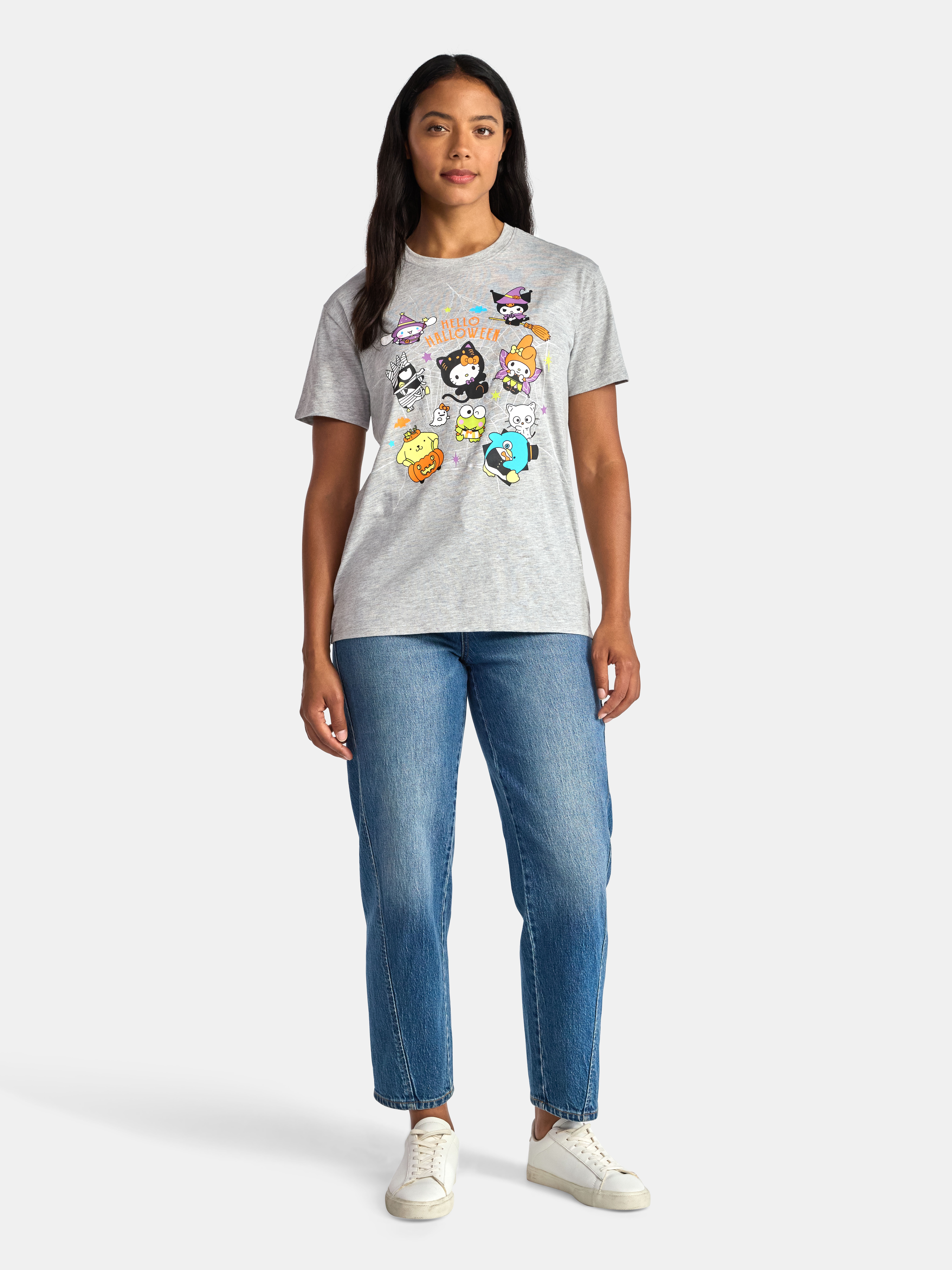 Hello Kitty & Friends Women's Halloween Graphic Tee with Short Sleeves, Sizes XXS-XXL