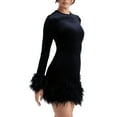 thumbnail image 4 of Women Long Sleeve Furry Patchwork Bodycon Mini Dress Sexy Plush Trim Slim Fit Dress Party Christmas, 4 of 6