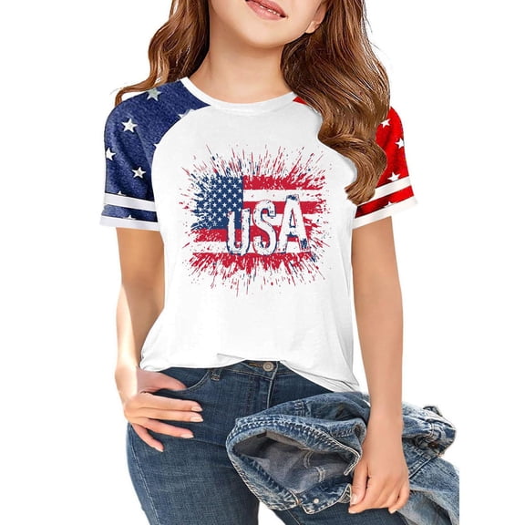 CCRFTGI 250 Anniversary Usa Flag Shirts for Kids Girls Size 6-7 Patriotic Cute Tops 4th Of July 250 Anniversary USA Flag Tshirt Happy Summer Shirts Festival Tee Tops Vermilion 11-12 Years