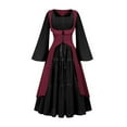 thumbnail image 2 of Hvyesh Women's Renaissance Costume Medieval Lace Up Long Dress Gothic Square Collar Ruffer Swing Dress, 2 of 4