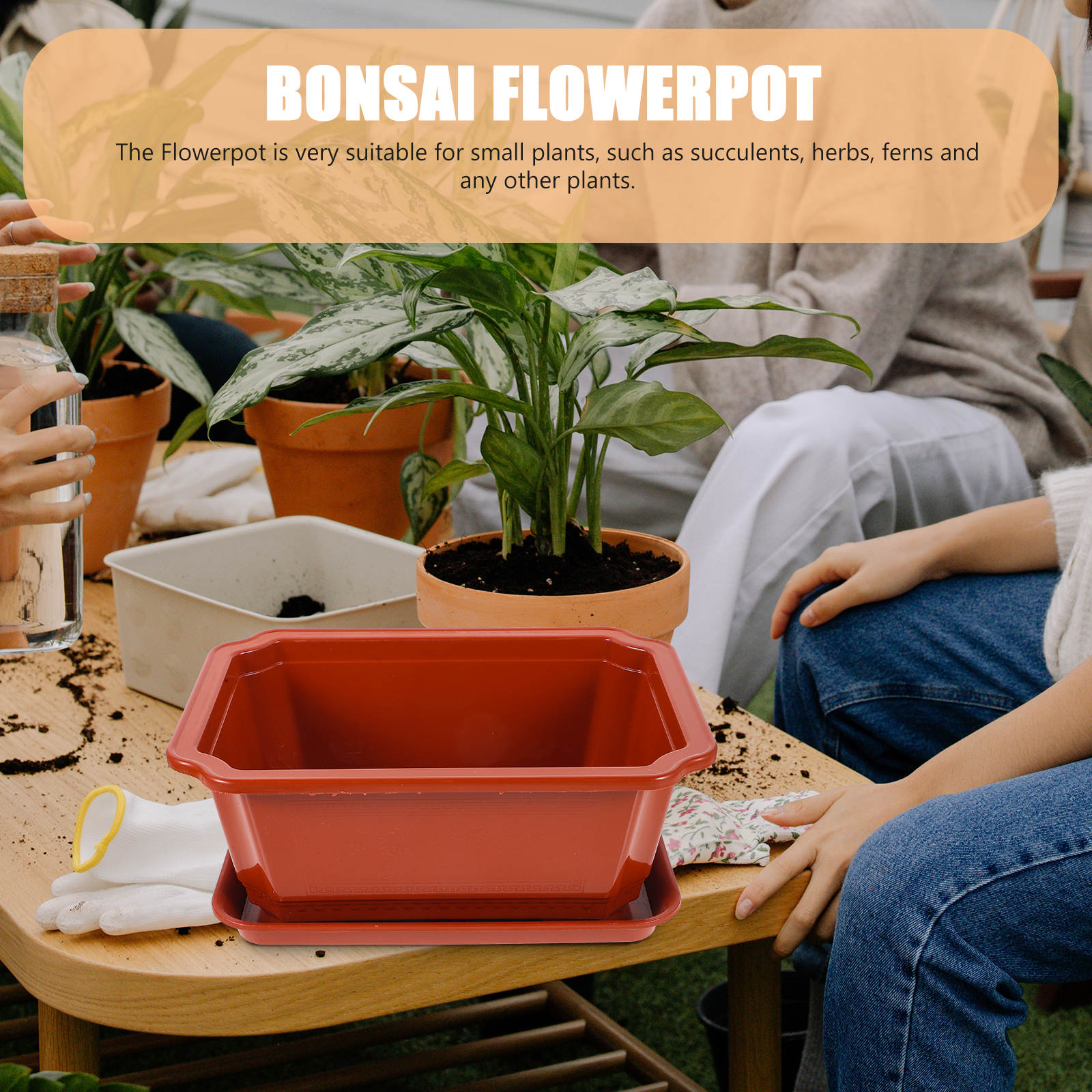 FENGGUIQU Set of 2 Large Dark Red Plastic Planter Pots for Small Plants, Ideal for Gardening Hobbyists and Indoor Outdoor Use