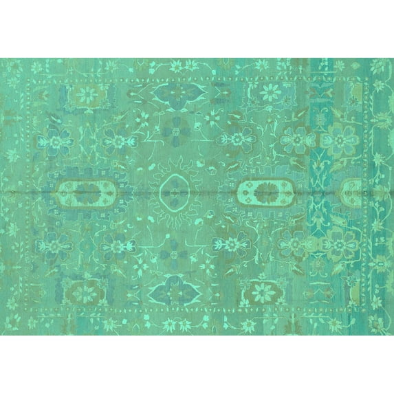 Ahgly Company Machine Washable Indoor Rectangle Abstract Turquoise Blue Modern Area Rugs, 2' x 5'