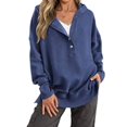 thumbnail image 3 of Wevis Women's Vertical Ribbed Henley Hooded Sweatshirt, Long Sleeve Oversized Loose Casual Pullover Top, 3 of 6