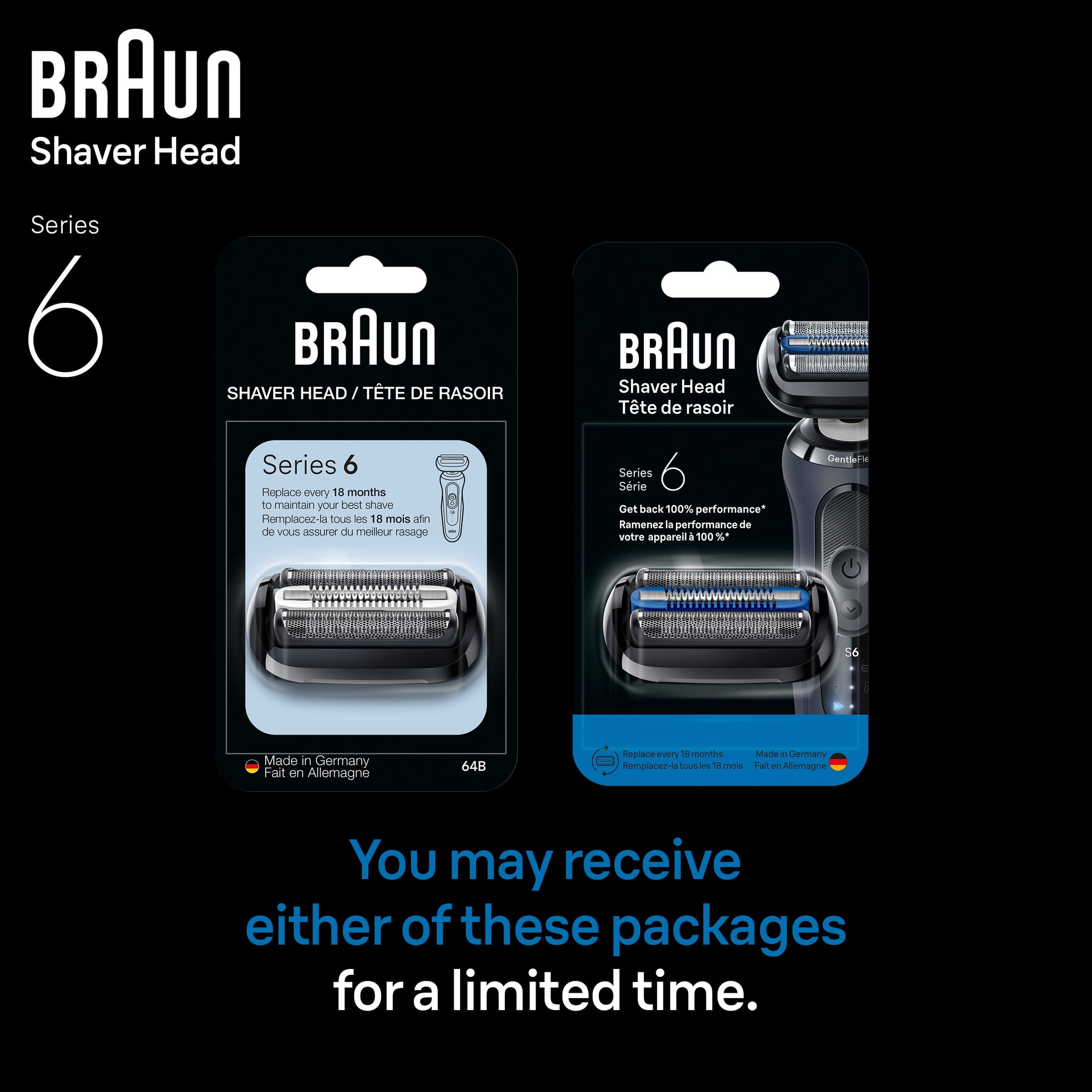 Braun Series 6 Electric Shaver Original Replacement Head, easy to change in one click, 64B