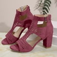 thumbnail image 4 of Gladiator Sandals for Women Open Toe High Block Heeled Summer Booties Breathable Cutout Ankle Strap Back Zipper Ankle Boots Wine Size 7.5, 4 of 6
