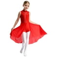 thumbnail image 3 of Sholeno Kids Girls Lyrical Dance Dress Sparkly Sleeveless Mock Neck Figure Skating Tulle Skirted Leotard Red 8, 3 of 7