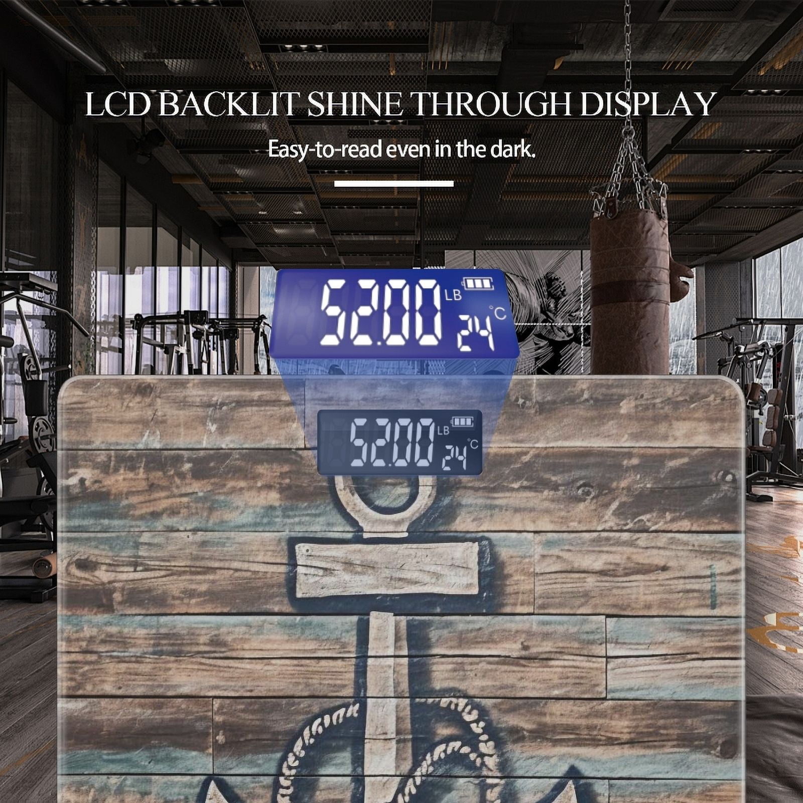 High Precision Body Weight Scale Smart Bathroom Scales with Large LCD Display(400lbs),Decorative for Bedroom-Nautical Wooden Background With Anchor