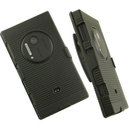 BLACK RUBBERIZED HARD CASE COVER BELT CLIP HOLSTER STAND FOR NOKIA LUMIA