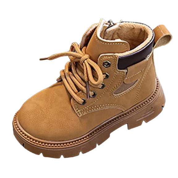 Toddler Kids Fleece Lined Combat Boots for Boys Girls Wide Toe Box Lace Up Ankle Booties Non Slip Plush Winter Boots Brown Size 7 Toddler