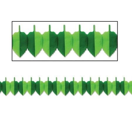 Club Pack of 12 Green Tissue Spring Leaf Garland Party Decorations 12'