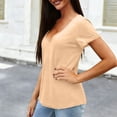 thumbnail image 5 of Women's Casual Fashion Solid Color V Neck Short Sleeve Blouse Shirt Top Lightweight Breathable Summer Vacation | CSEONE,Khaki L, 5 of 8