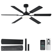 60inch Black Ceiling Fans with Lights and Remote/App Control, Low Profile Ceiling Fan with Light and 6 Double-Side blades, Flush Mount, LED Dimmable DC Reversible Modern Ceiling Fan for Bedroom