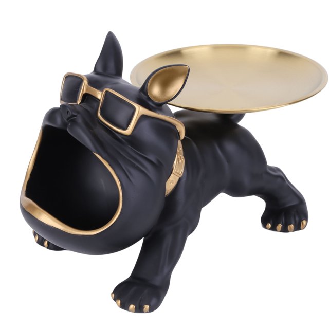 Estatua Perro Bulldog Snack Wallet Anillo Almacenamiento Resina Regalo Inauguración La Casa para Amigos Ygjytge