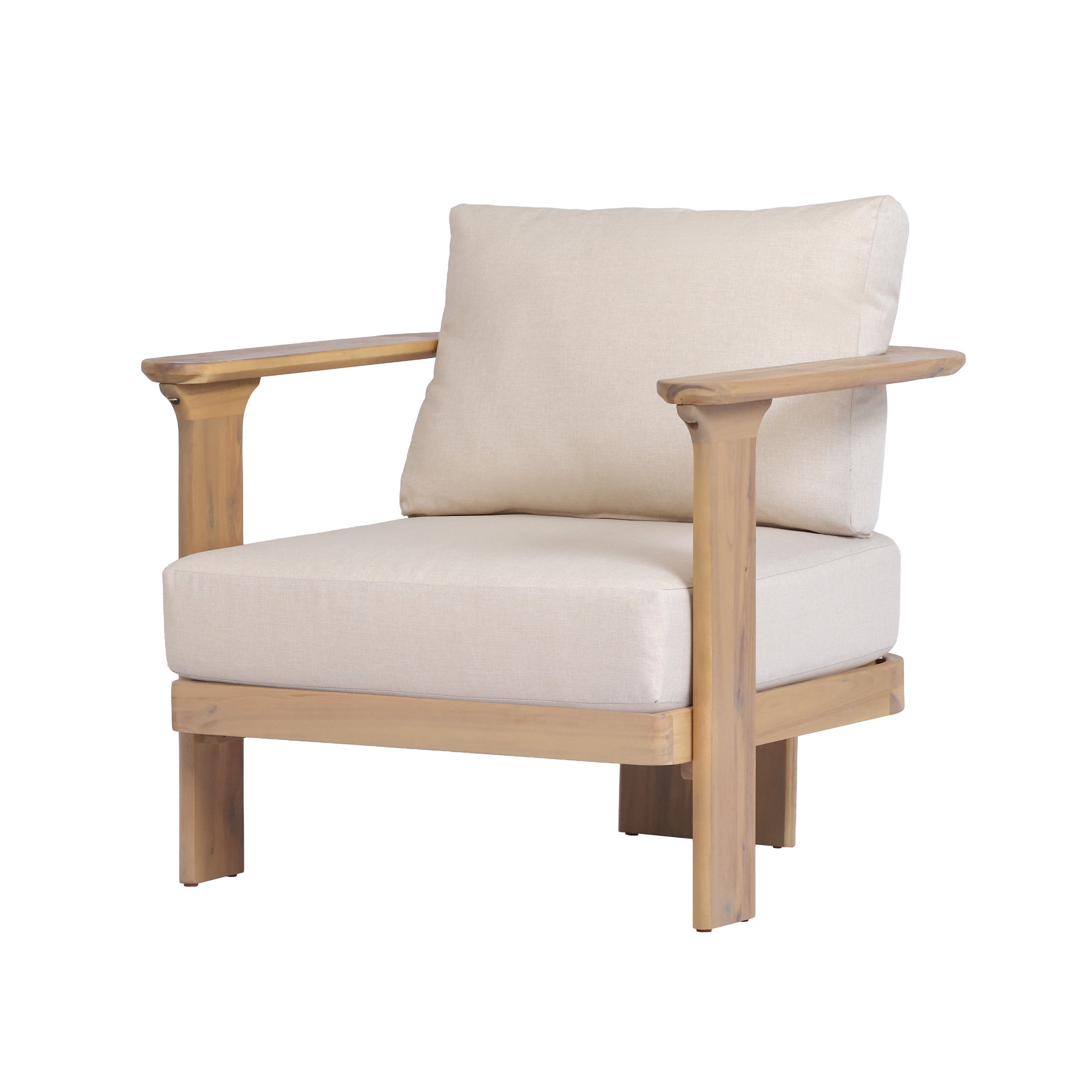 Christopher Knight Home Acacia Wood Outdoor Club Chair with Water Repellent Cushion, Brown+Beige