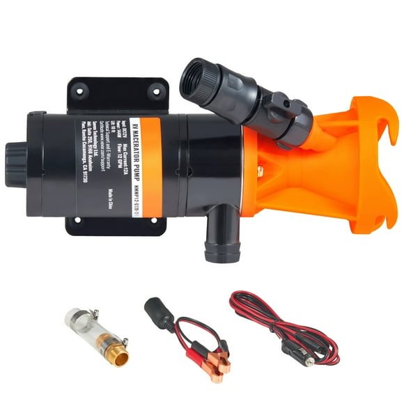 KFFKFF Pompe de Macerator Portable 12V pour VR, 12 GMP, Pompe d'Élimination des Déchets de VR Facile à Attacher, Comprend un Collier de Serrage en Métal et un Cordon d'Alimentation, Convient aux VR, Bateaux, Marins, Autocaravanes et Campeurs