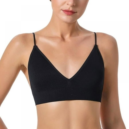 

Spdoo Women Bra Thin Shoulder Straps Deep V Seamless Lingerie Bra Cotton Black M