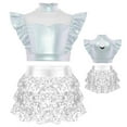 thumbnail image 5 of SiiRoh Girls Metallic Crop Top with Sequin Ruffle Tiered Skirt Sparkly Disco Jazz Dance Outfit Sets Silver 6, 5 of 6