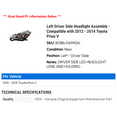 thumbnail image 2 of Left Driver Side Headlight Assembly - Compatible with 2012 - 2014 Toyota Prius V 2013, 2 of 2