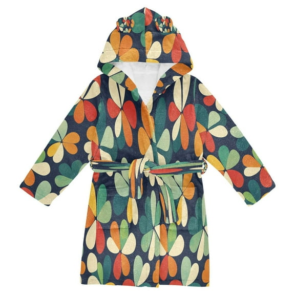 FORMRS Niños Bathrobe Unisex Hooded Robe Soft Plush Pajamas Sleepwear, Size 2-3T, Green Clover Pattern