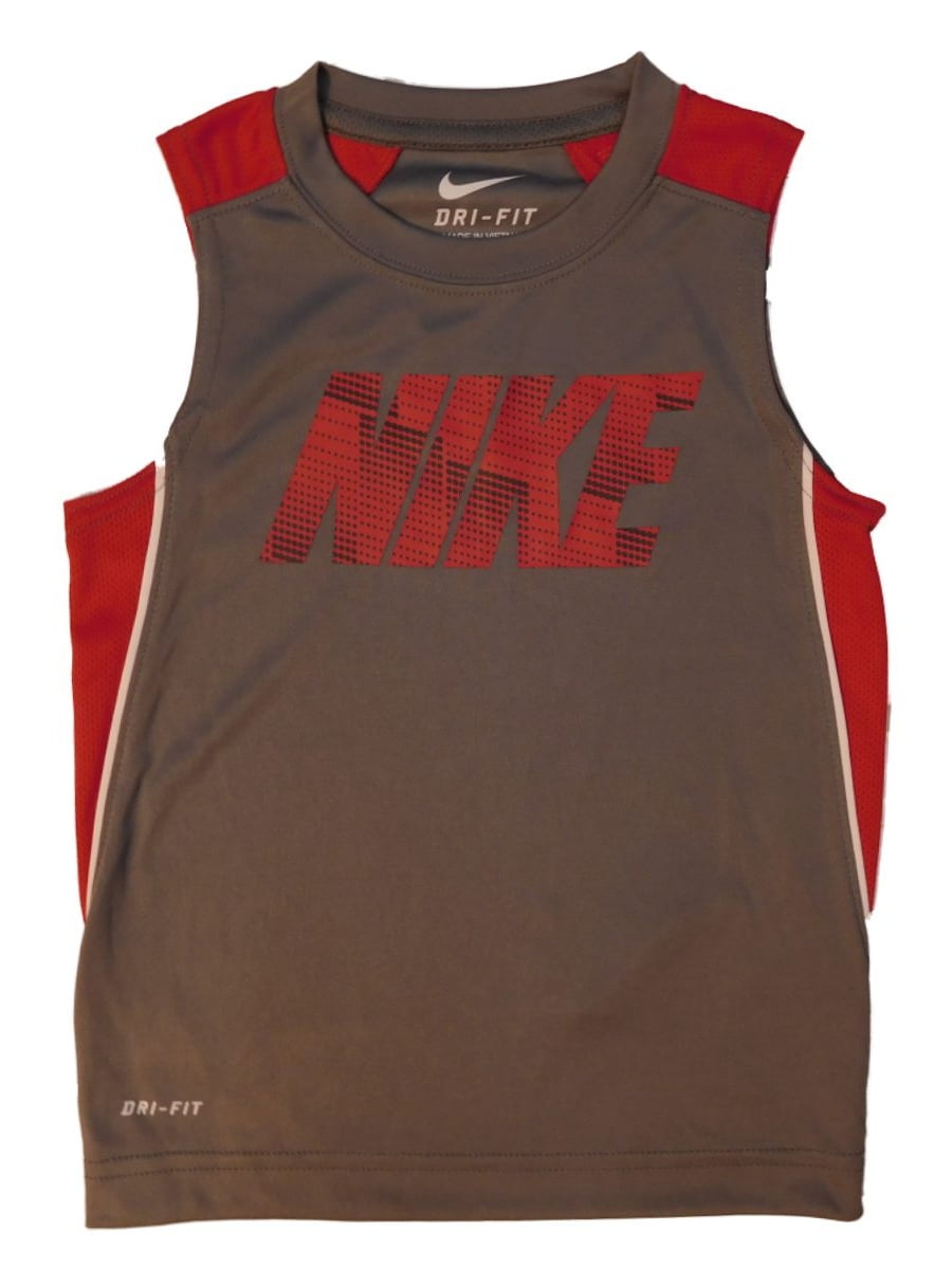 Nike Nike Boys Gray/Red DriFit Muscle Shirt Active Tank Top Size 4