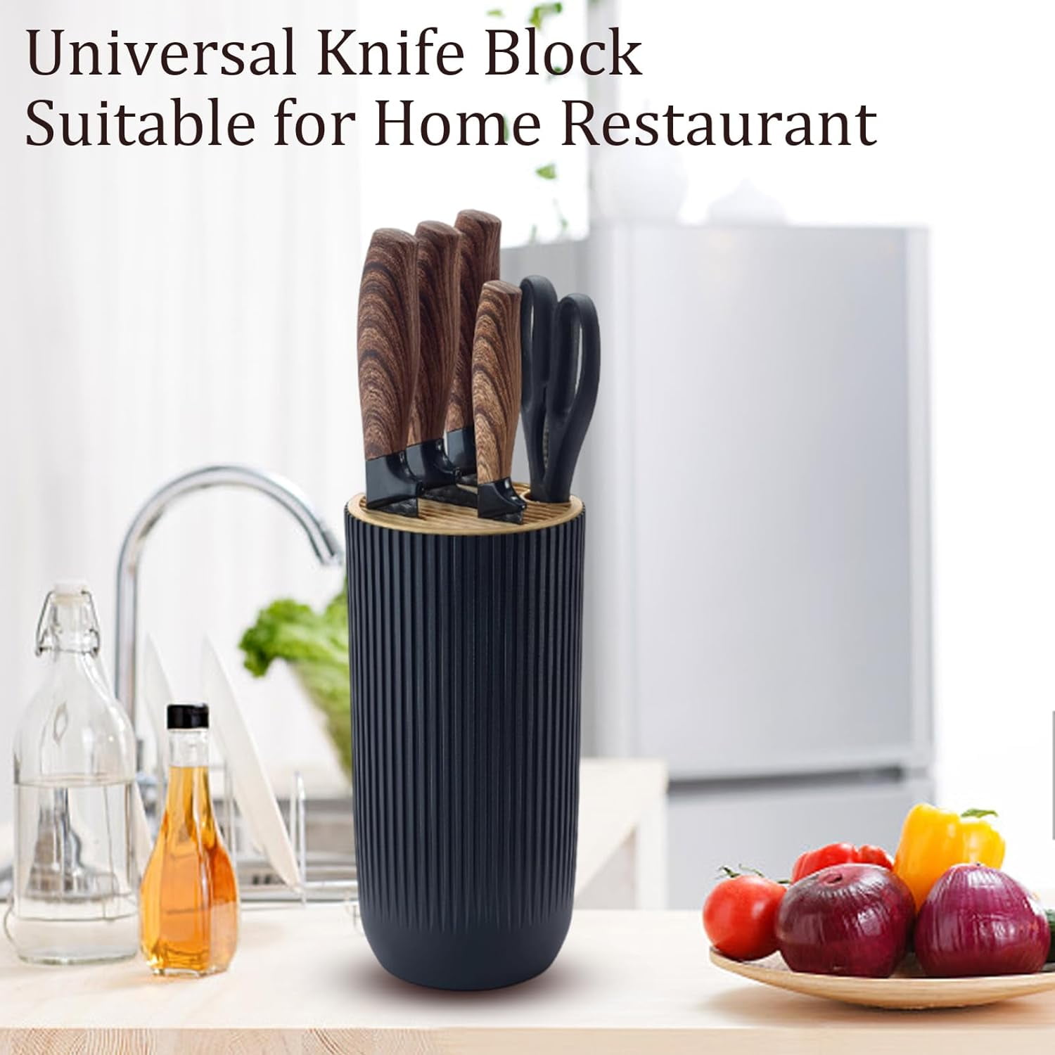 Kitchen Knife Set, 6-Piece Black Cooking Knife Set with Star Grain Blade, Sharp Stainless Steel Chef Knife Set Contains Round Knife Storage, Knives, Scissors for Home Kitchen