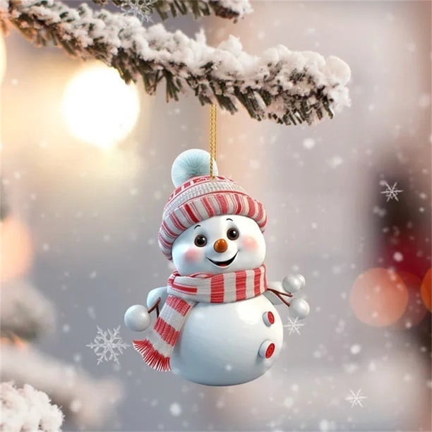 Seyotauo Cute Snowman Acrylic Pendant, Santa Claus Xmas Tree Accessories, Cartoon Christmas Ornament