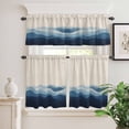 thumbnail image 2 of 3 Piece Kitchen Curtains and Valances Set Blue Beige Ombre Cafe Curtains 24 Inch Length Minimalist Ocean Waves Linen Valance & Tier Curtain for Living Room Bedroom Small Window 54"x18"+27"x24"*2, 2 of 6