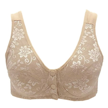 PLLFRLRT Bralettes for Women Front Button Bras Wireless Tank Top Bra Comfortable Support Sport Bras for Older Women Lift Bras(Beige 42)