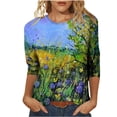 thumbnail image 2 of Qertyioot Hauts de Mode pour Femmes, T-shirt Imprimé Manches 3/5 Blouse Col Rond Décontracté, 2 of 5