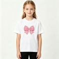 thumbnail image 2 of Pink Lace Bow Girls Graphic Tee, Cute Princess Ribbon Retro 100% Cotton Kids Short Sleeve T-Shirt, 2 of 5