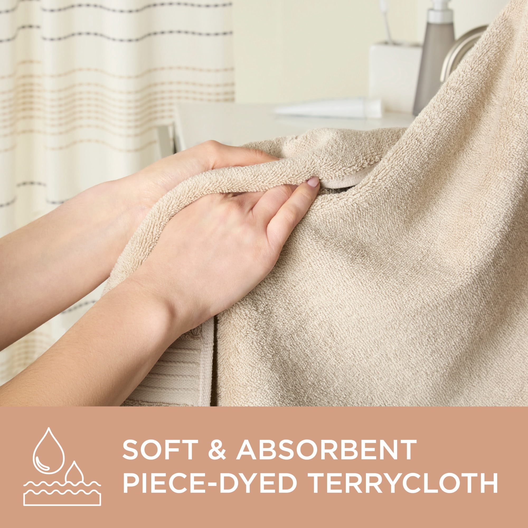TOWN & COUNTRY EVERYDAY 6-Piece Assorted Solid Dobby Border Set, 2-Bath Towels, 2-Hand Towels, 2-Washcloths, 100% Cotton, Plush & Absorbent 650GSM, Beige