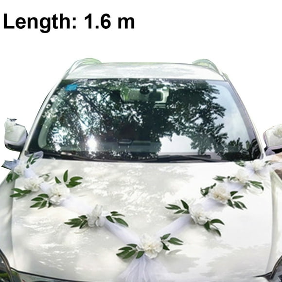 Wedding Car Flower Plate Ribbon Bows Set with Plush Bear Door Handle Ornament - Party Events Accessories - Silk Organza Wreath - Style 3.