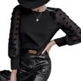 thumbnail image 3 of Defitshape Women's Long Sleeve Blouse Shirt Soft Button Chiffon Sheer Cool Loose Crew Neck Summer Casual Tops Black Large, 3 of 4
