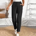 thumbnail image 3 of Pantalones elásticos de la cintura para las mujeres verde oliva cordón sólido bolsillo Jogger longitud completa, 3 of 5