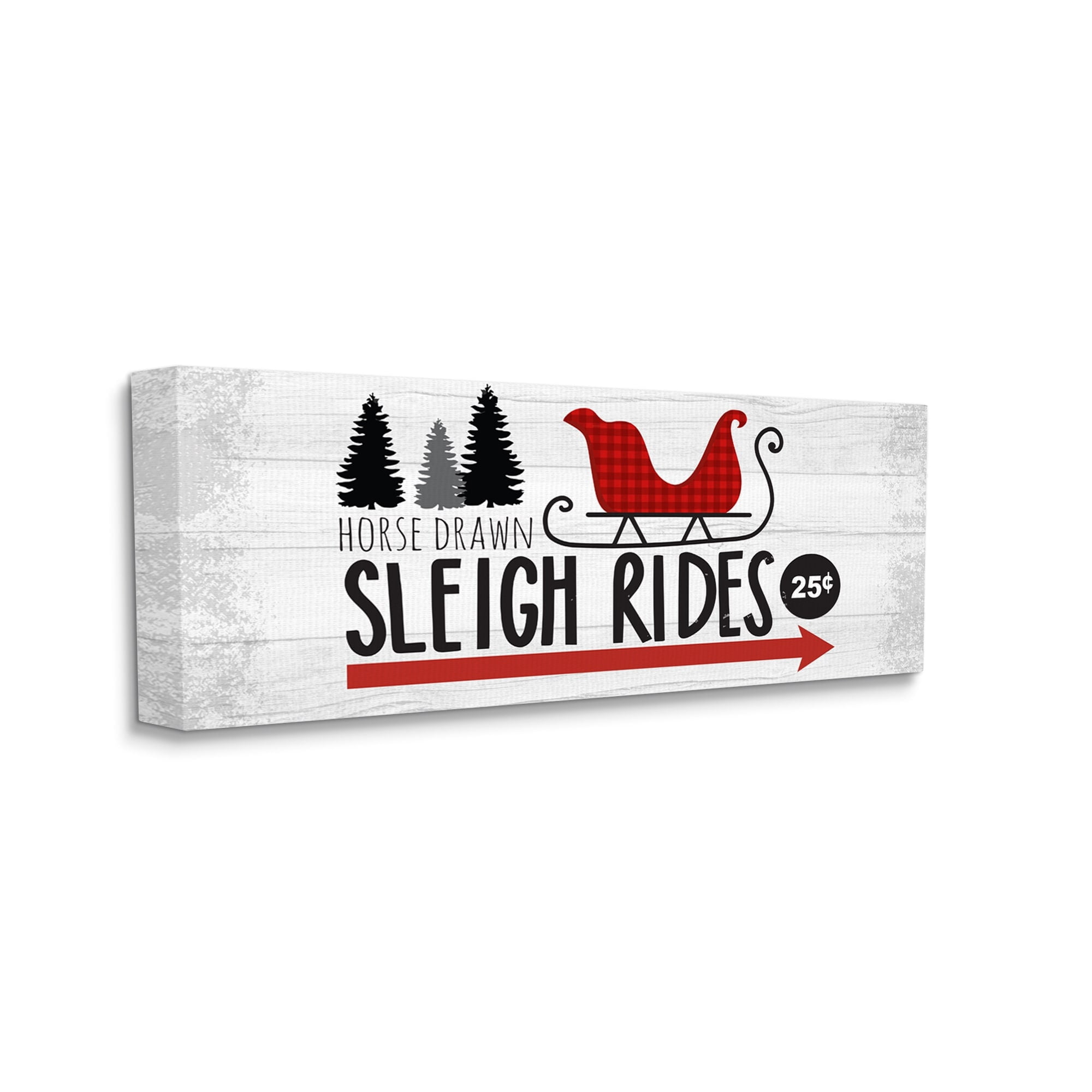 Sleigh Rides Rustic Grain Pattern Holiday Signage Holiday Graphic Art Gallery-Wrapped Canvas Print Wall Art