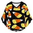 thumbnail image 4 of Candy Corn Pattern Halloween Women's V-Neck Blouse With 3/4 Ruffled Bell Sleeves Casual Top Ladies Blouses, 4 of 7