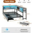 thumbnail image 6 of Twin Size Corner Bed Frame with 2 Storage Drawers, Twin Platform Bed with LED Light and Charging Station, Corner Bed Frame Daybed for Bedroom, Gray, 6 of 10